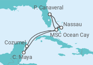 Reiseroute der Kreuzfahrt  Bahamas, Mexiko, USA Alles Inklusive - MSC Cruises