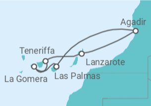 Reiseroute der Kreuzfahrt  7 Nächte - Kanaren mit Marokko - ab/bis Las Palmas - mit Flug - Mein Schiff