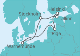 Reiseroute der Kreuzfahrt  Ostsee ab Warnemünde - mit Flug - AIDA