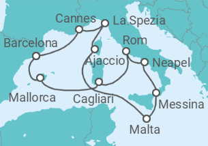 Reiseroute der Kreuzfahrt  Frankreich, Italien, Malta, Spanien - Celebrity Cruises