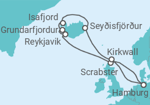 Reiseroute der Kreuzfahrt  Vulkane, Wasserfälle und Trolle Alles Inklusive - Costa Kreuzfahrten