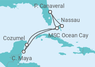 Reiseroute der Kreuzfahrt  Bahamas, Mexiko Alles Inklusive - MSC Cruises