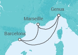Reiseroute der Kreuzfahrt  Italien, Spanien - MSC Cruises
