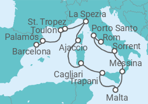Reiseroute der Kreuzfahrt  Von Barcelona nach Civitavecchia (Rom) - Oceania Cruises