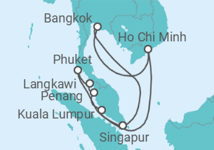 Reiseroute der Kreuzfahrt  Malaysia, Thailand & Vietnam - Princess Cruises