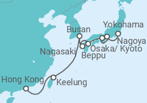 Reiseroute der Kreuzfahrt  Taiwan, Südkorea, Japan - Oceania Cruises