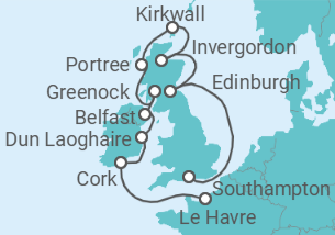 Reiseroute der Kreuzfahrt  Vereinigtes Königreich - Oceania Cruises