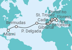 Reiseroute der Kreuzfahrt  Von Miami nach Civitavecchia (Rom) - Oceania Cruises