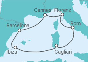Reiseroute der Kreuzfahrt  Frankreich, Spanien, Italien Alles Inklusive - MSC Cruises