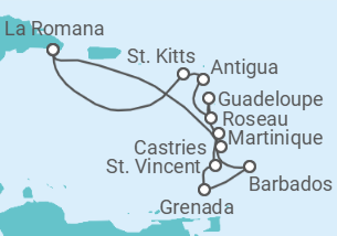 Reiseroute der Kreuzfahrt  14 Nächte - Karibische Inseln - ab/bis La Romana - Mein Schiff