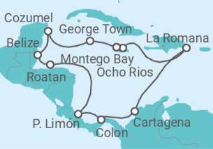 Reiseroute der Kreuzfahrt  14 Nächte - Best of Mittelamerika - ab/bis Montego Bay - mit Flug - Mein Schiff