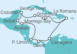 Reiseroute der Kreuzfahrt  14 Nächte - Best of Mittelamerika - ab/bis La Romana - Mein Schiff