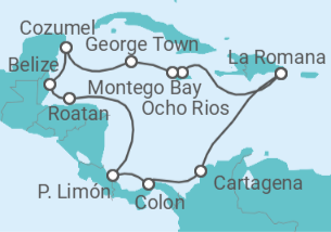 Reiseroute der Kreuzfahrt  14 Nächte - Best of Mittelamerika - ab/bis La Romana - mit Flug - Mein Schiff