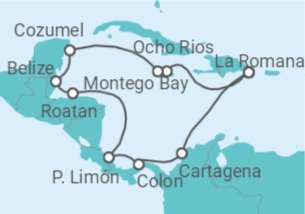 Reiseroute der Kreuzfahrt  14 Nächte - Best of Mittelamerika - ab/bis La Romana - Mein Schiff
