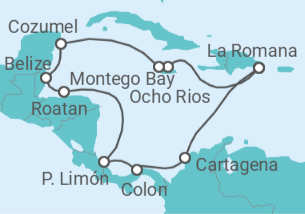 Reiseroute der Kreuzfahrt  14 Nächte - Best of Mittelamerika - ab/bis La Romana - mit Flug - Mein Schiff