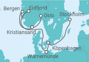 Reiseroute der Kreuzfahrt  Dänemark, Deutschland, Norwegen - MSC Cruises