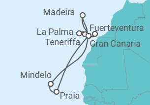 Reiseroute der Kreuzfahrt  14 Nächte - Kanaren mit Kapverden - ab/bis Las Palmas - mit Flug - Mein Schiff