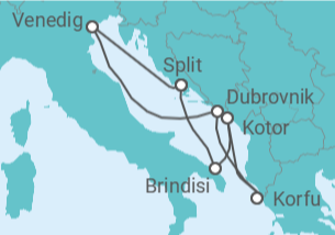 Reiseroute der Kreuzfahrt  Italien, Kroatien, Griechenland, Montenegro Alles Inklusive - MSC Cruises