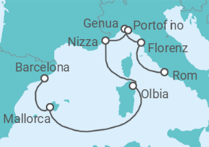 Reiseroute der Kreuzfahrt  A Journey through Renaissance Scenes & Mediterranean Tranquillity - Explora Journeys
