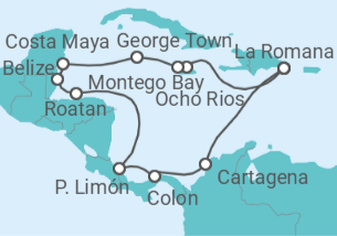 Reiseroute der Kreuzfahrt  14 Nächte - Best of Mittelamerika - ab/bis La Romana - mit Flug - Mein Schiff