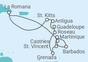 Reiseroute der Kreuzfahrt  14 Nächte - Karibische Inseln - ab/bis La Romana - mit Flug - Mein Schiff