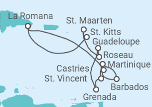 Reiseroute der Kreuzfahrt  14 Nächte - Karibische Inseln - ab/bis Bridgetown - mit Flug - Mein Schiff