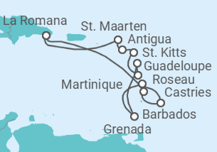 Reiseroute der Kreuzfahrt  14 Nächte - Festtage in der Karibik - ab/bis Bridgetown - Mein Schiff