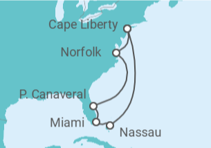 Reiseroute der Kreuzfahrt  10 Nächte - Florida und Bahamas - ab/bis Bayonne (New York) - mit Flug - Mein Schiff
