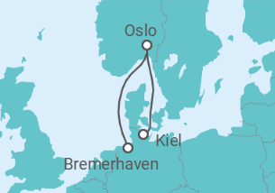 Reiseroute der Kreuzfahrt  4 Tage - Kurzreise Oslo - ab Bremerhaven/bis Kiel - Mein Schiff