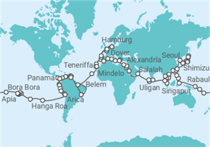 Reiseroute der Kreuzfahrt  Vasco da Gama Weltreise 2026-2027 ab/an Hamburg - Nicko Cruises