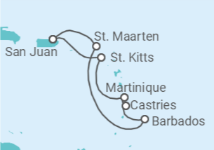 Reiseroute der Kreuzfahrt  Sint Maarten, Barbados, St. Lucia, Martinique - Virgin Voyages