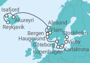 Reiseroute der Kreuzfahrt  Von Stockholm (Schweden) nach Reykjavik (Island) - Oceania Cruises