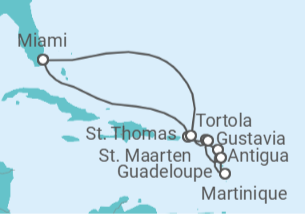 Reiseroute der Kreuzfahrt  Amerikanische Jungferninseln, Sint Maarten, Antigua Und Barbuda, Martinique, Guadeloupe, Britisch... - Oceania Cruises