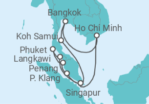 Reiseroute der Kreuzfahrt  15 Nächte - Faszination Südostasien - ab/bis Singapur - mit Flug - Mein Schiff