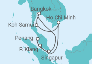 Reiseroute der Kreuzfahrt  13 Nächte - Festtage in Südostasien - ab/bis Singapur - mit Flug - Mein Schiff