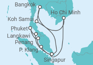 Reiseroute der Kreuzfahrt  15 Nächte - Faszination Südostasien - ab/bis Singapur - Mein Schiff