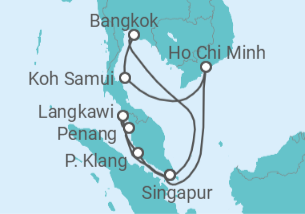 Reiseroute der Kreuzfahrt  14 Nächte - Faszination Südostasien - ab/bis Singapur - Mein Schiff