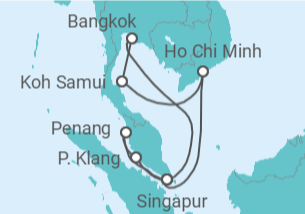 Reiseroute der Kreuzfahrt  13 Nächte - Faszination Südostasien - ab/bis Singapur - mit Flug - Mein Schiff