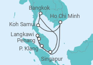 Reiseroute der Kreuzfahrt  14 Nächte - Faszination Südostasien - ab/bis Singapur - mit Flug - Mein Schiff