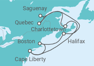 Reiseroute der Kreuzfahrt  14 Nächte - Ostküste der USA und Kanada - ab/bis Bayonne (New York) - mit Flug - Mein Schiff