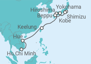 Reiseroute der Kreuzfahrt  Tokio • Japan • Taiwan • Vietnam • Ho-Chi-Minh-Stadt - Nicko Cruises