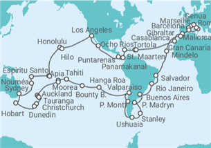 Reiseroute der Kreuzfahrt  Weltreise - MSC Cruises