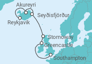 Reiseroute der Kreuzfahrt  A Journey through Nordic Discoveries & Geothermal Wonders - Explora Journeys