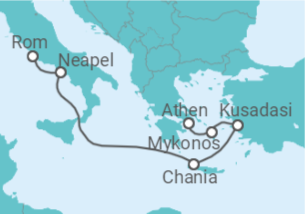 Reiseroute der Kreuzfahrt  Mediterranean with Italy & Turkey - Princess Cruises