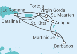 Reiseroute der Kreuzfahrt  Antigua Und Barbuda, Britische Jungferninseln, Dominikanische Republik, Sint Maarten, Barbados - MSC Cruises
