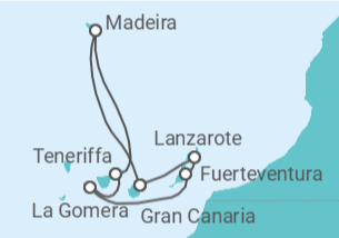 Reiseroute der Kreuzfahrt  Kanaren Alles Inklusive - Costa Kreuzfahrten