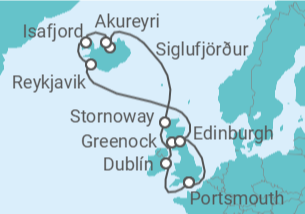 Reiseroute der Kreuzfahrt  Irland, Vereinigtes Königreich, Island - Virgin Voyages