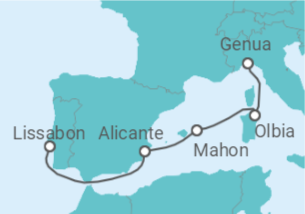 Reiseroute der Kreuzfahrt  Spanien, Italien - MSC Cruises