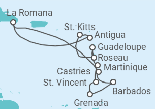 Reiseroute der Kreuzfahrt  14 Nächte - Karibische Inseln - ab/bis Bridgetown - Mein Schiff