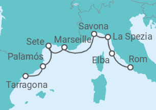Reiseroute der Kreuzfahrt  Spanien, Frankreich, Italien - Oceania Cruises